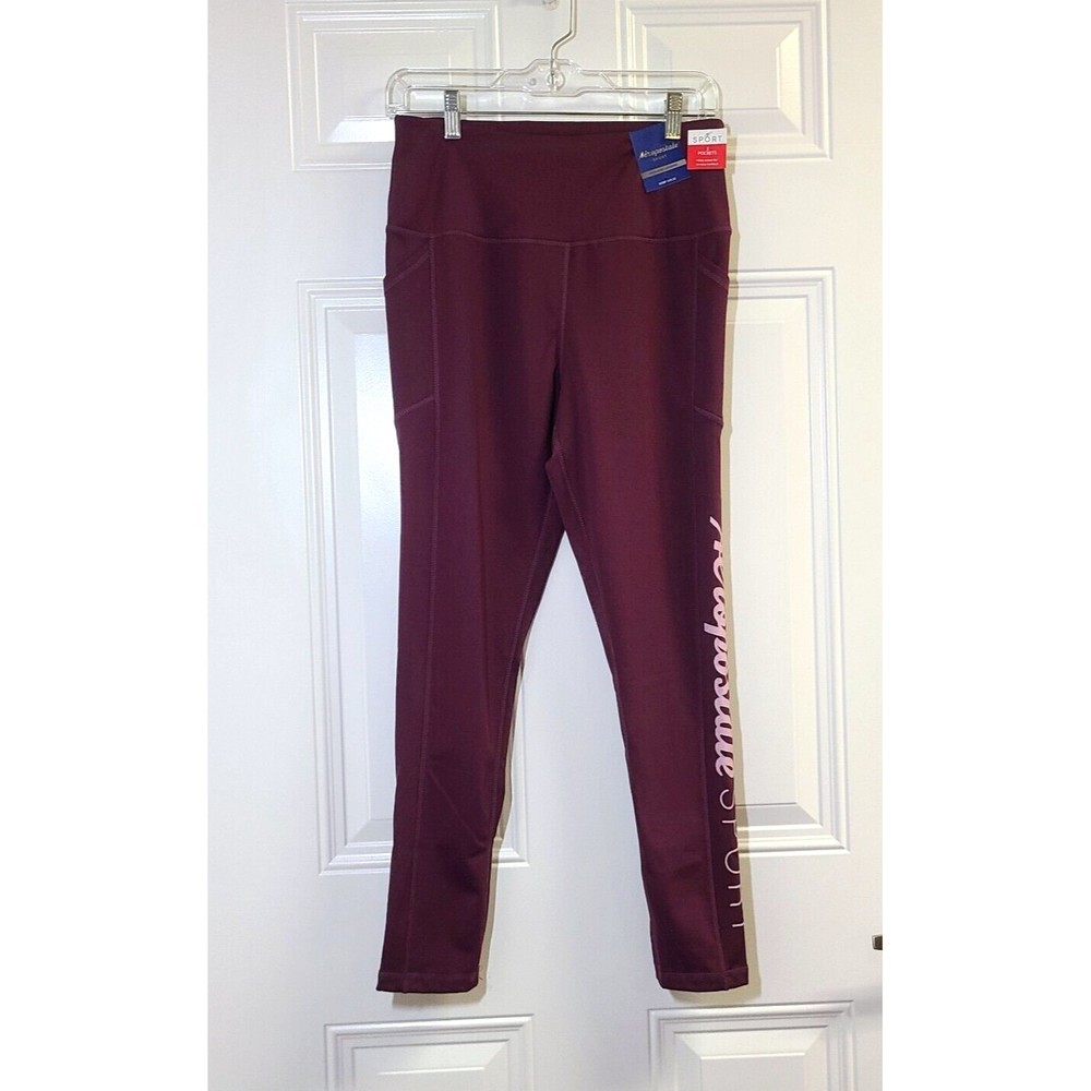 NWT Aeropostale Sport High Rise Leggings Size L Maroon Pockets Logo